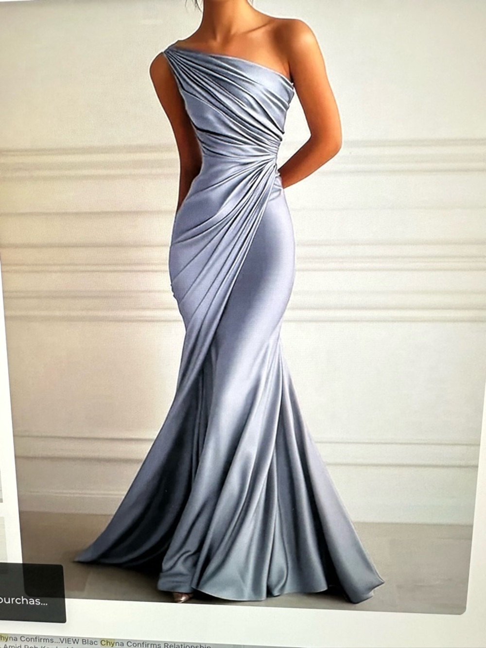 Elegant One-Shoulder blue/gray Evening Gown